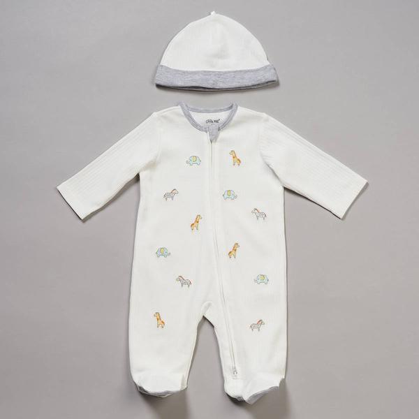 Baby Unisex (NB-9M) Little Me(R) Embroidered Safari Footie with Hat