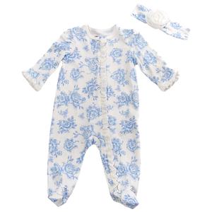 Baby Girl (NB-9M) Little Me(R) Blue Roses Footie with Headband