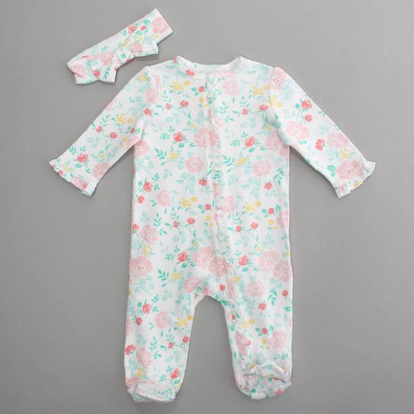 Baby Girl (6-9M) Little Me(R) Stencil Floral Footie with Headband