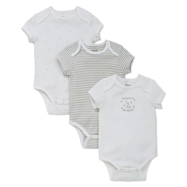Baby Unisex (NB-6M) Little Me(R) Welcome World 3pk. Bodysuits