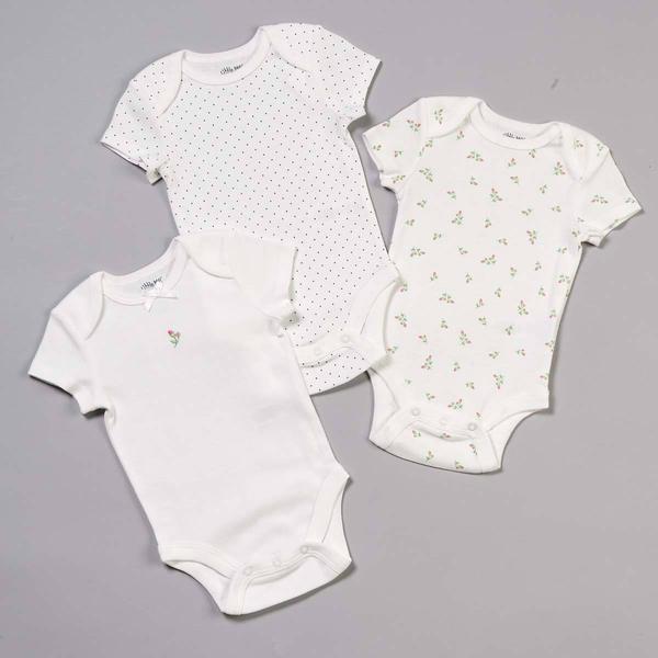 Baby Girl (NB-9M) Little Me(R) 3pk. Rosebud Bodysuits