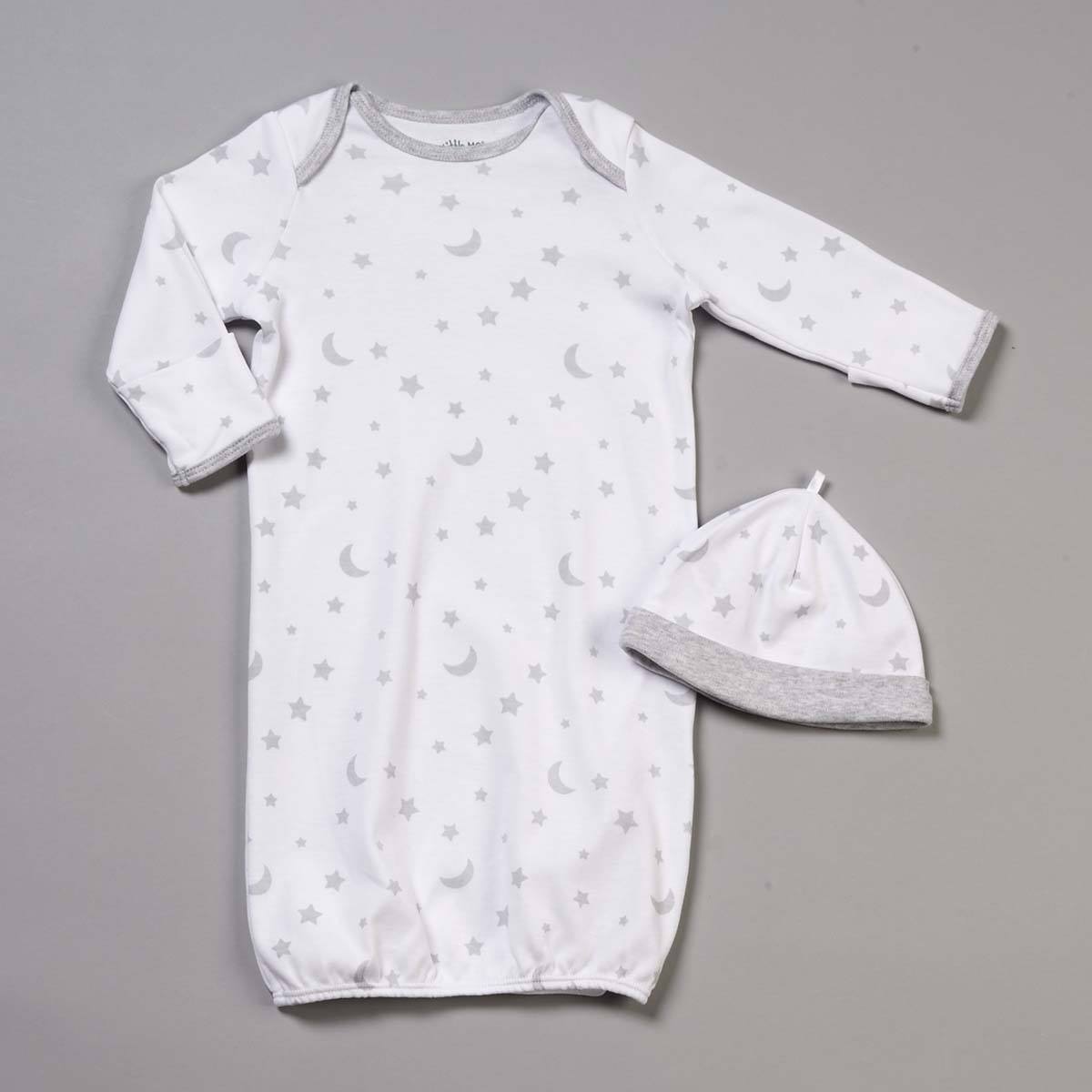 Baby Unisex (NB-3M) Little Me Moon Star Gown & Hat Set