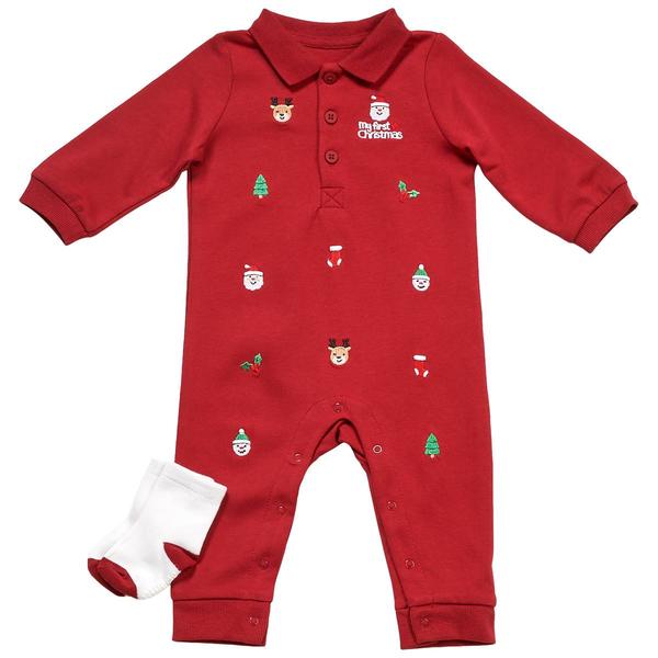 Baby Unisex (3-12M) Little Me(R) My First Christmas Polo Jumpsuit