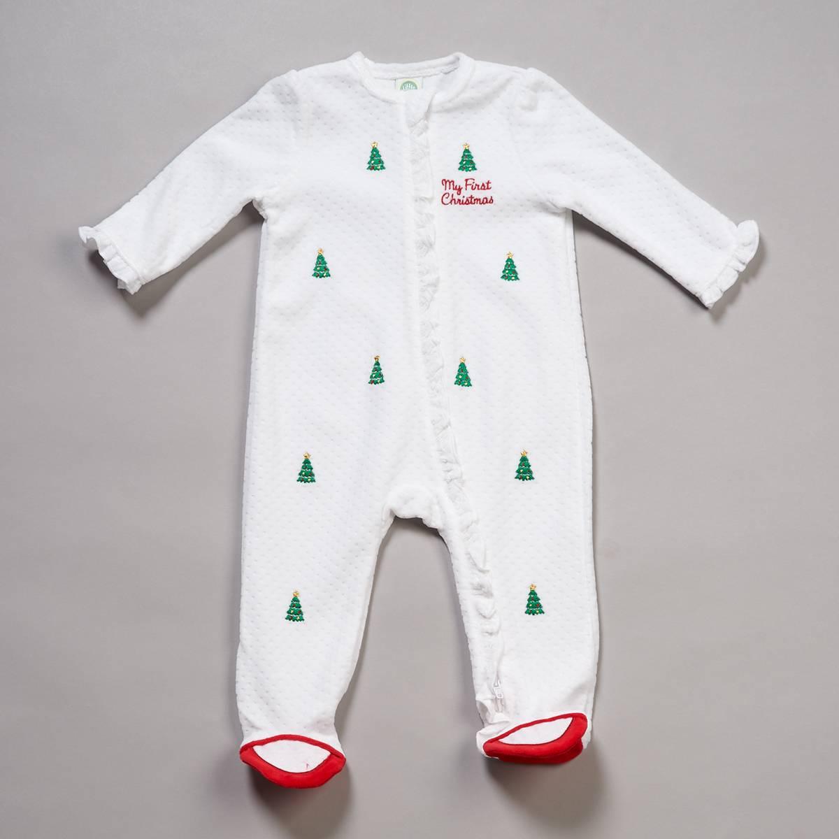 Little Me Baby Girls' Merry Trees Graphic Footed Coveralls - White