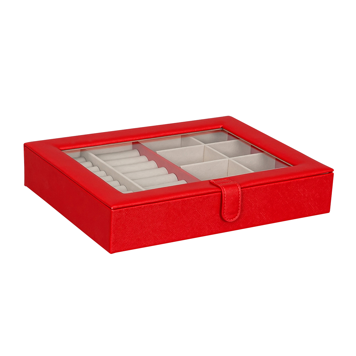 Mele & Co. Crystal Glass Textured Red Leather Jewelry Box