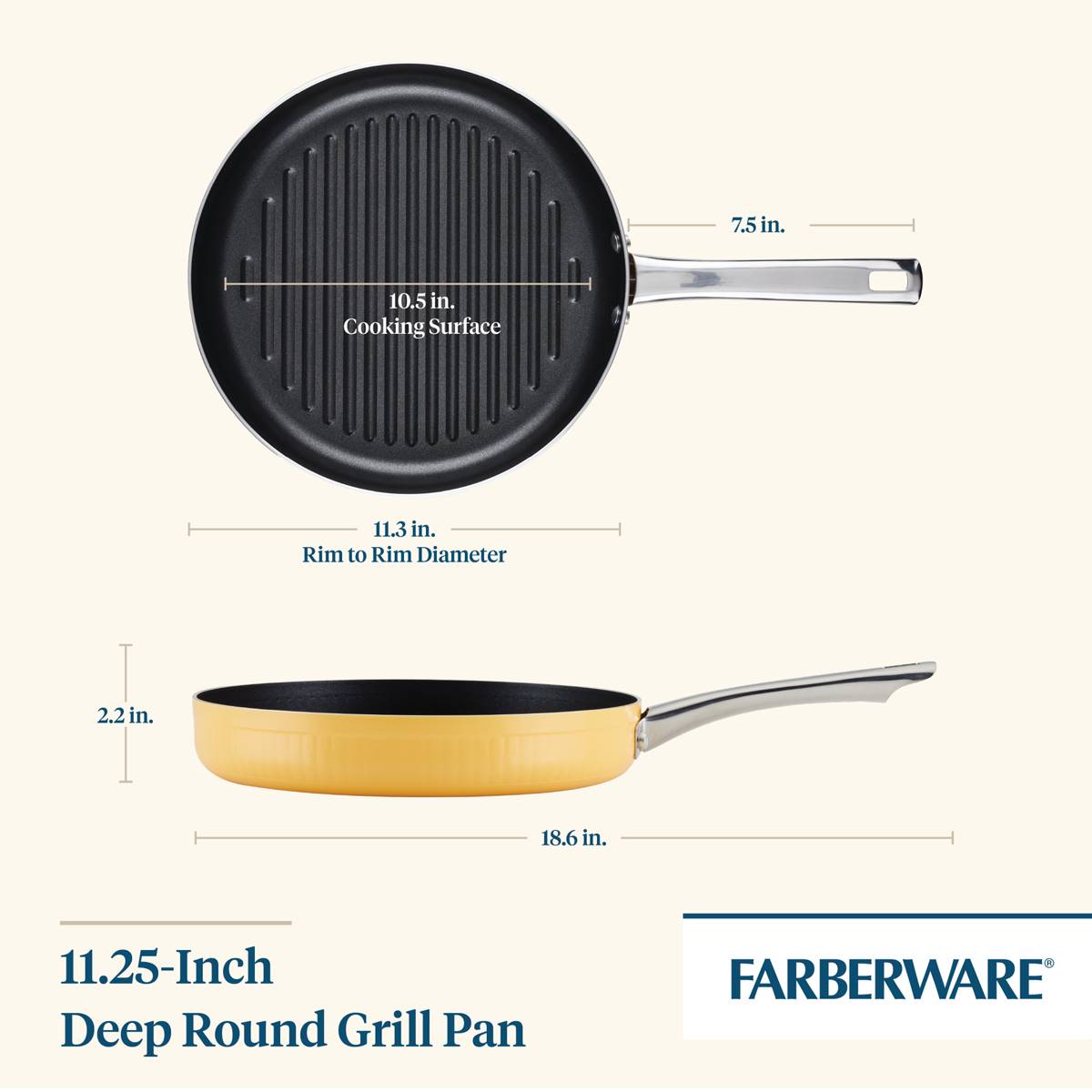 Farberware(R) Style 11.25in. Nonstick Cookware Deep Round Grill Pan