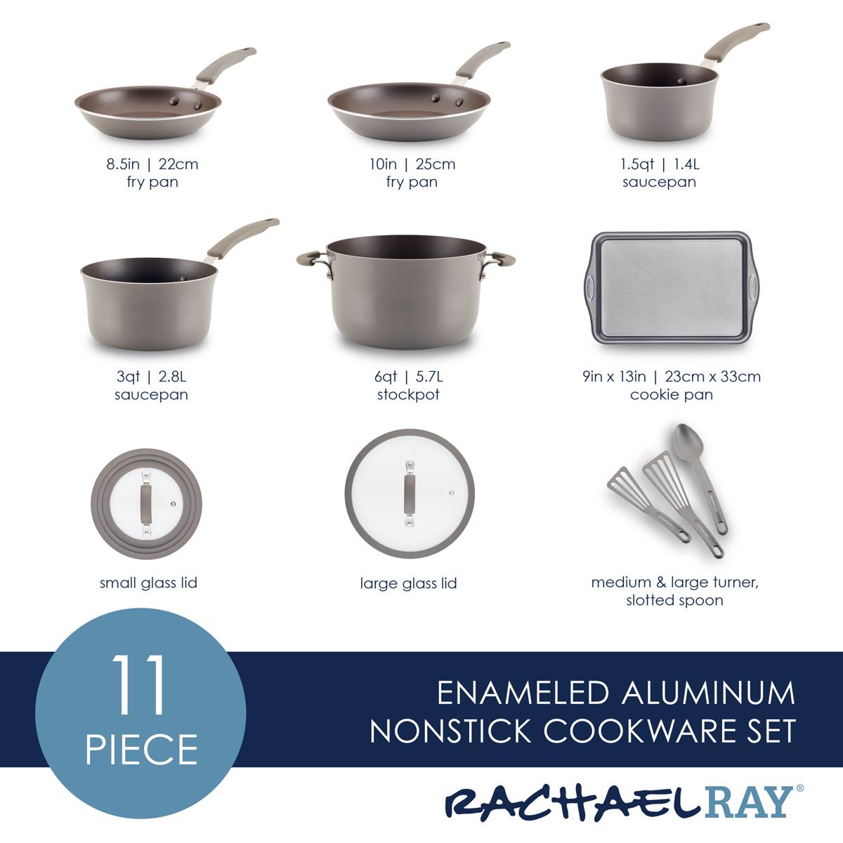Rachael Ray Cook + Create 11pc. Aluminum Nonstick Cookware Set