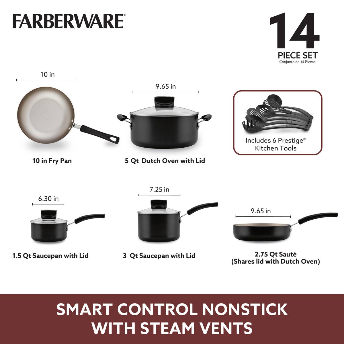 Farberware(R) Smart Control(tm) 14pc. Aluminum Nonstick Cookware Set