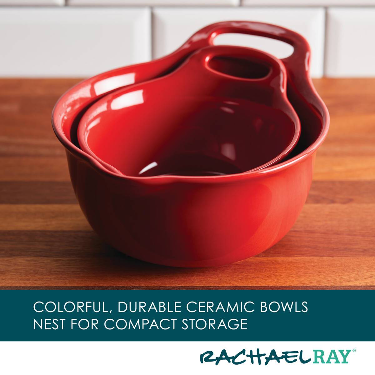 Rachael Ray 2pc. Ceramic Mixing Bowl Set - Red