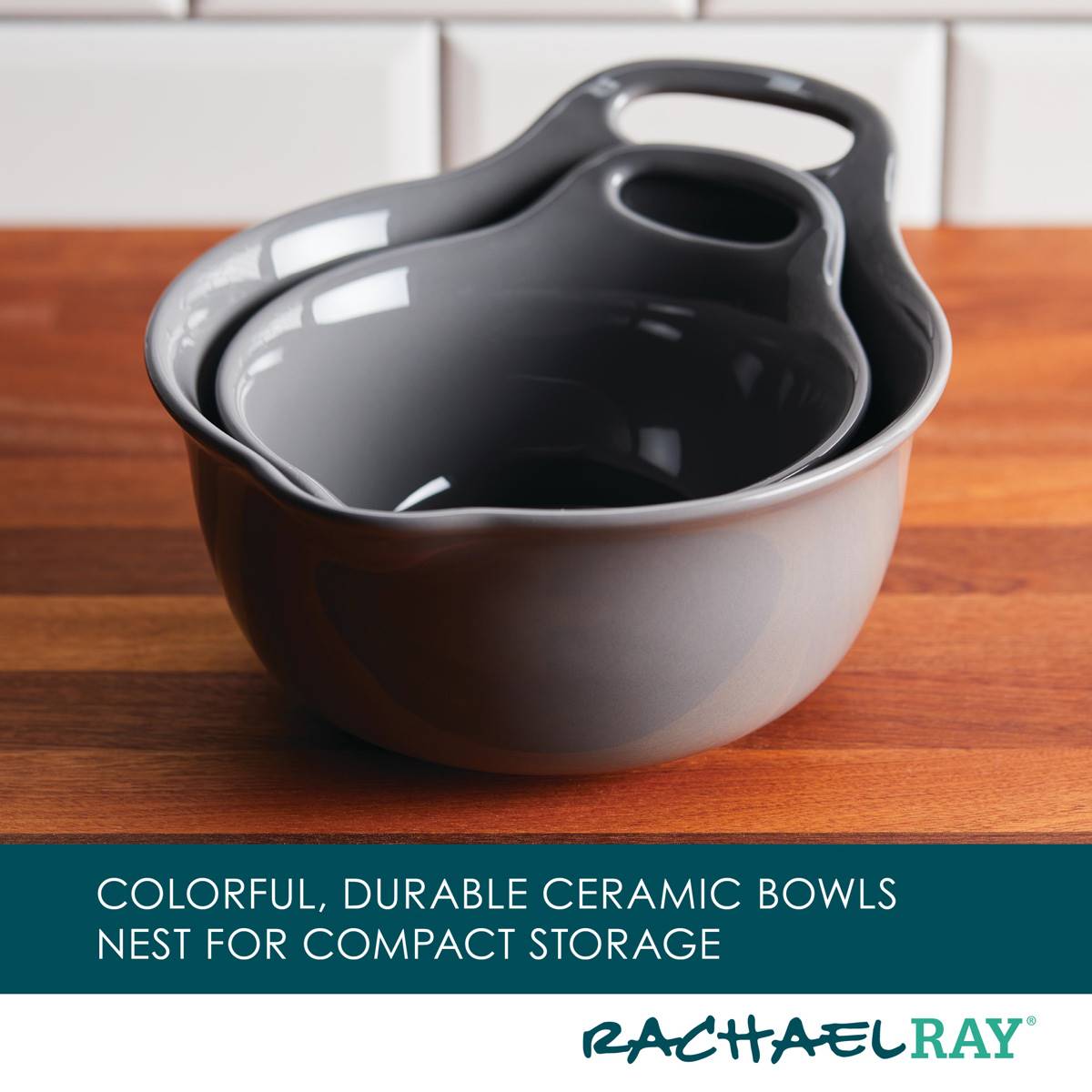 Rachael Ray 2pc. Ceramic Mixing Bowl Set - Dark Grey