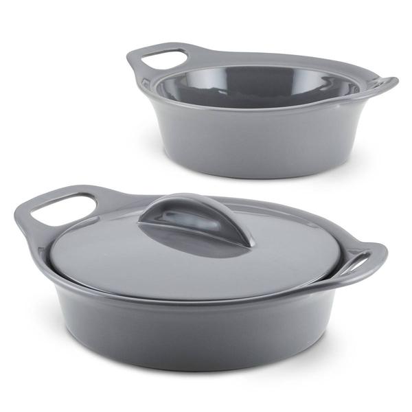Rachael Ray 3pc. Ceramic Casserole Bakers w/Shared Lid Set-Grey