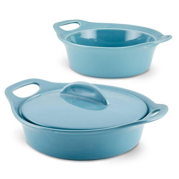 Rachael Ray 3pc. Ceramic Casserole Bakers w/Lid Set - Agave Blue