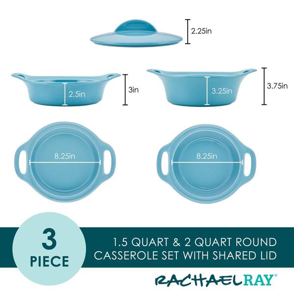 Rachael Ray 3pc. Ceramic Casserole Bakers w/Lid Set - Agave Blue alternate view