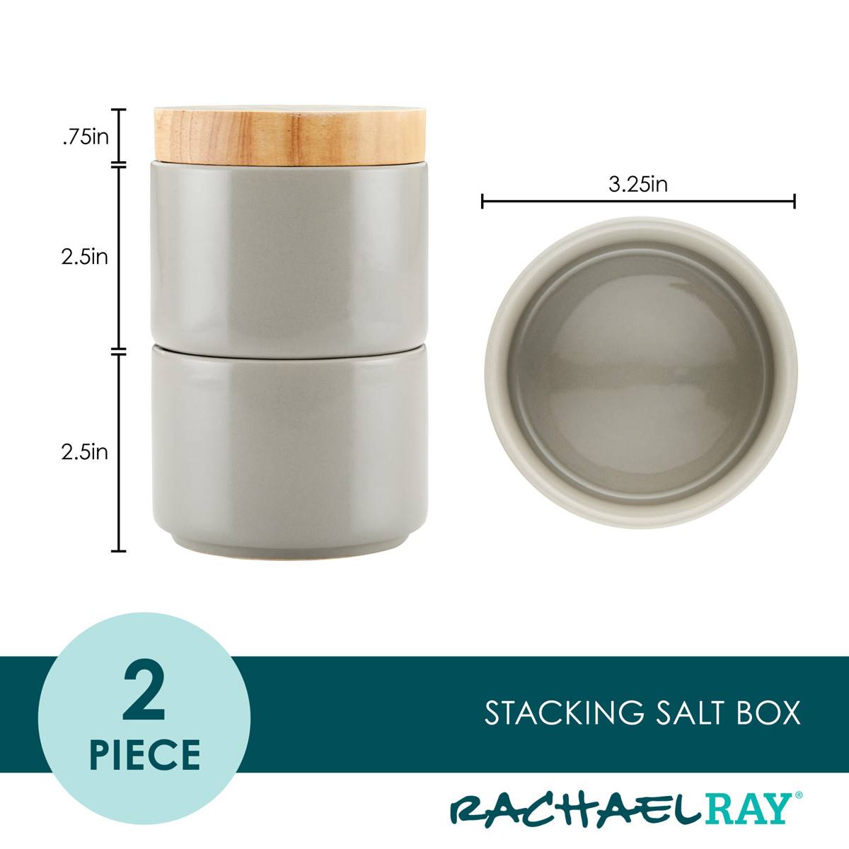Rachael Ray 2pc. Ceramic Stacking Spice Box Set W/Lid-Grey