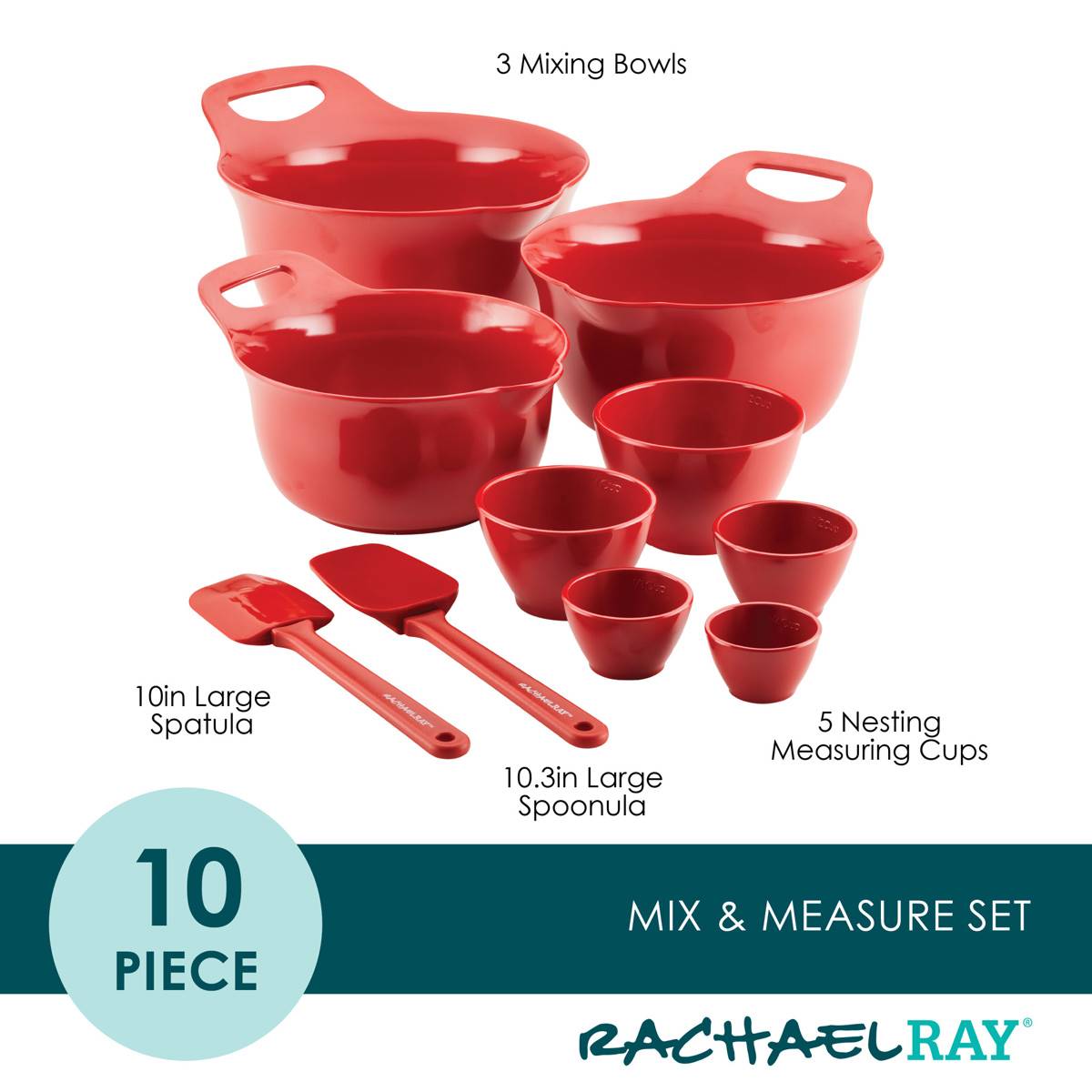 Rachael Ray 10pc. Mix & Measure Mixing Bowl Set - Red