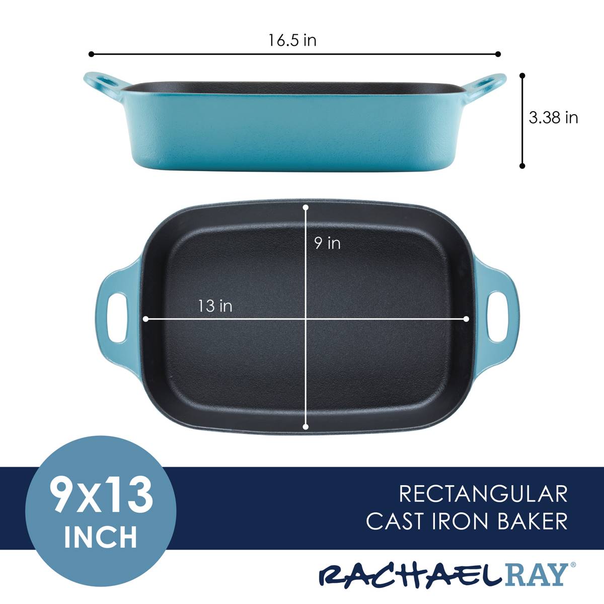 Rachael Ray Premium RUST-RESISTANT(tm) 9in. Cast Iron Roasting Pan