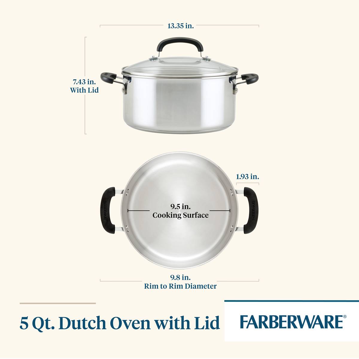 Farberware(R) Brilliance Stainless Steel 5qt. Dutch Oven W/ Lid