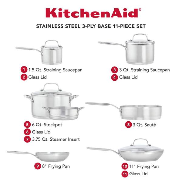 KitchenAid(R) Stainless Steel 3-Ply Base 11pc. Cookware Set alternate view