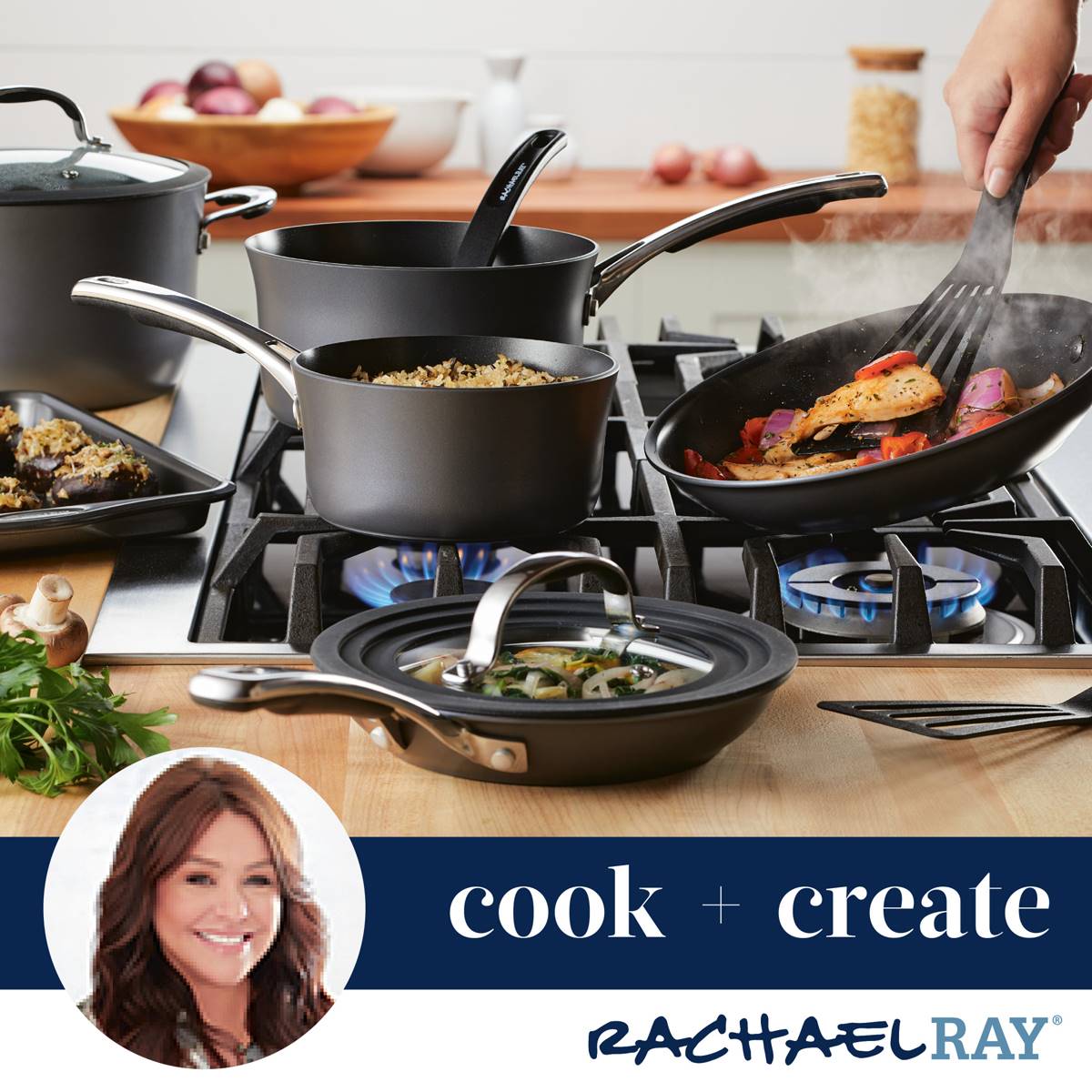 Rachael Ray Cook + Create Hard-Anodized Saucier With Lid
