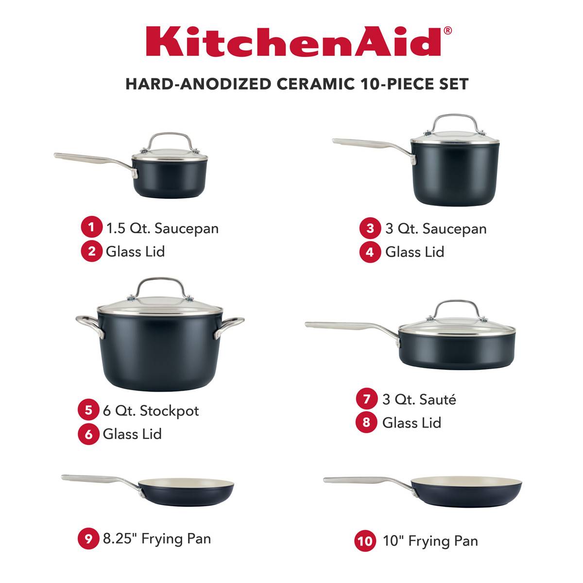 KitchenAid(R) 10pc. Hard Anodized Ceramic Nonstick Pots & Pans Set