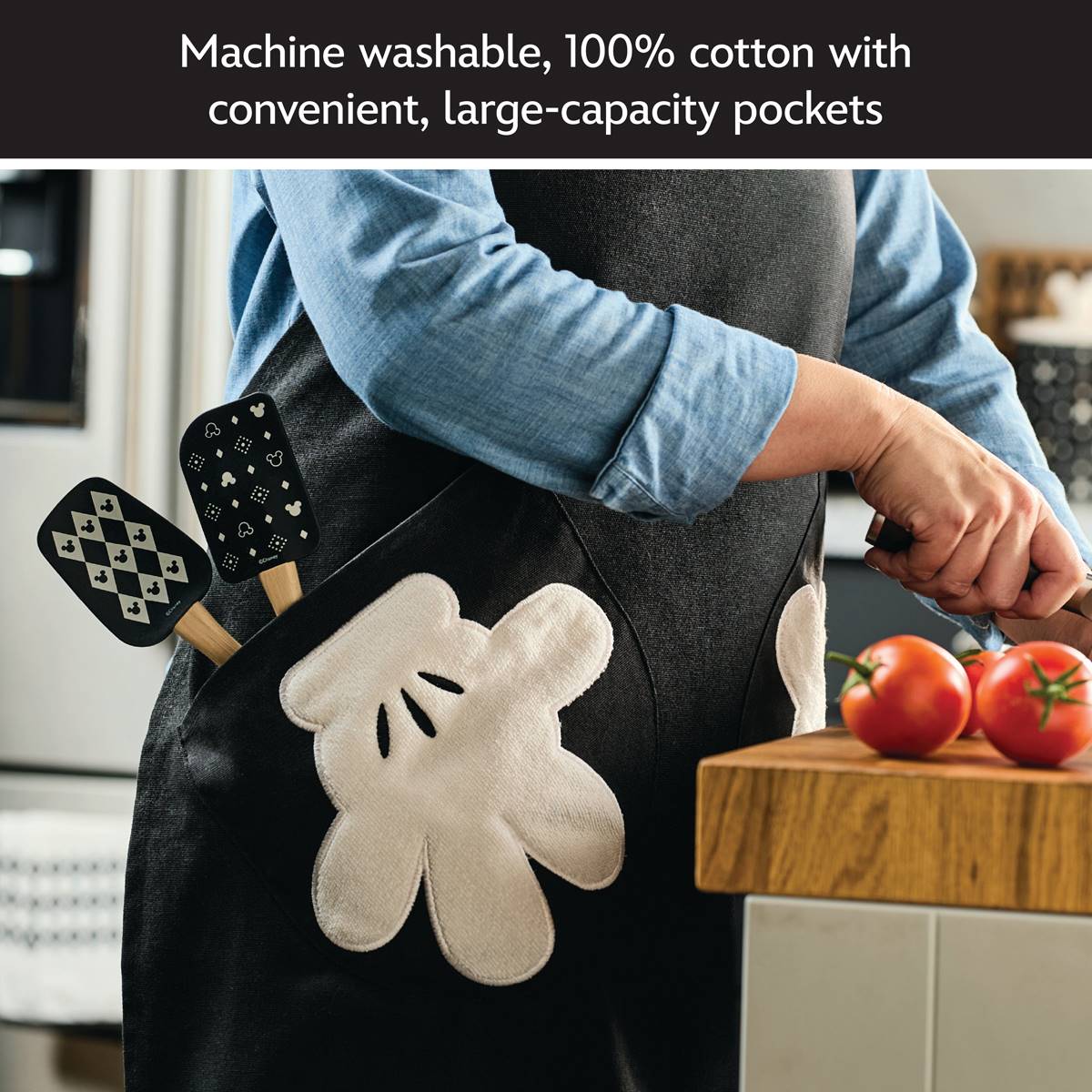 Disney Home Monochrome Adjustable Apron W/ Glove Pockets