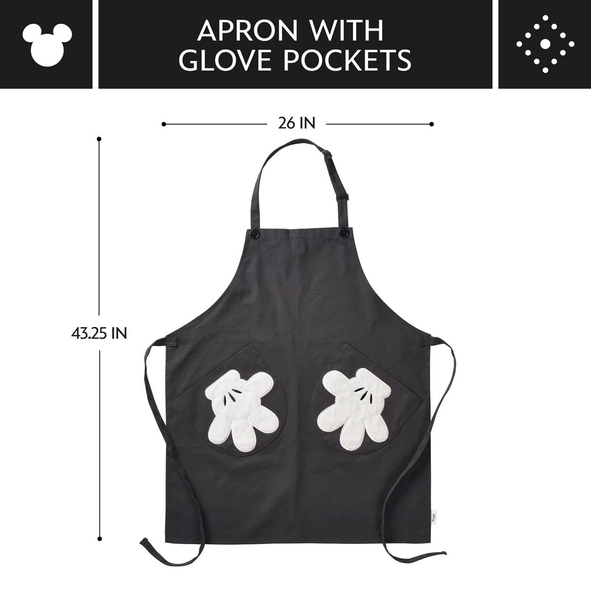 Disney Home Monochrome Adjustable Apron W/ Glove Pockets