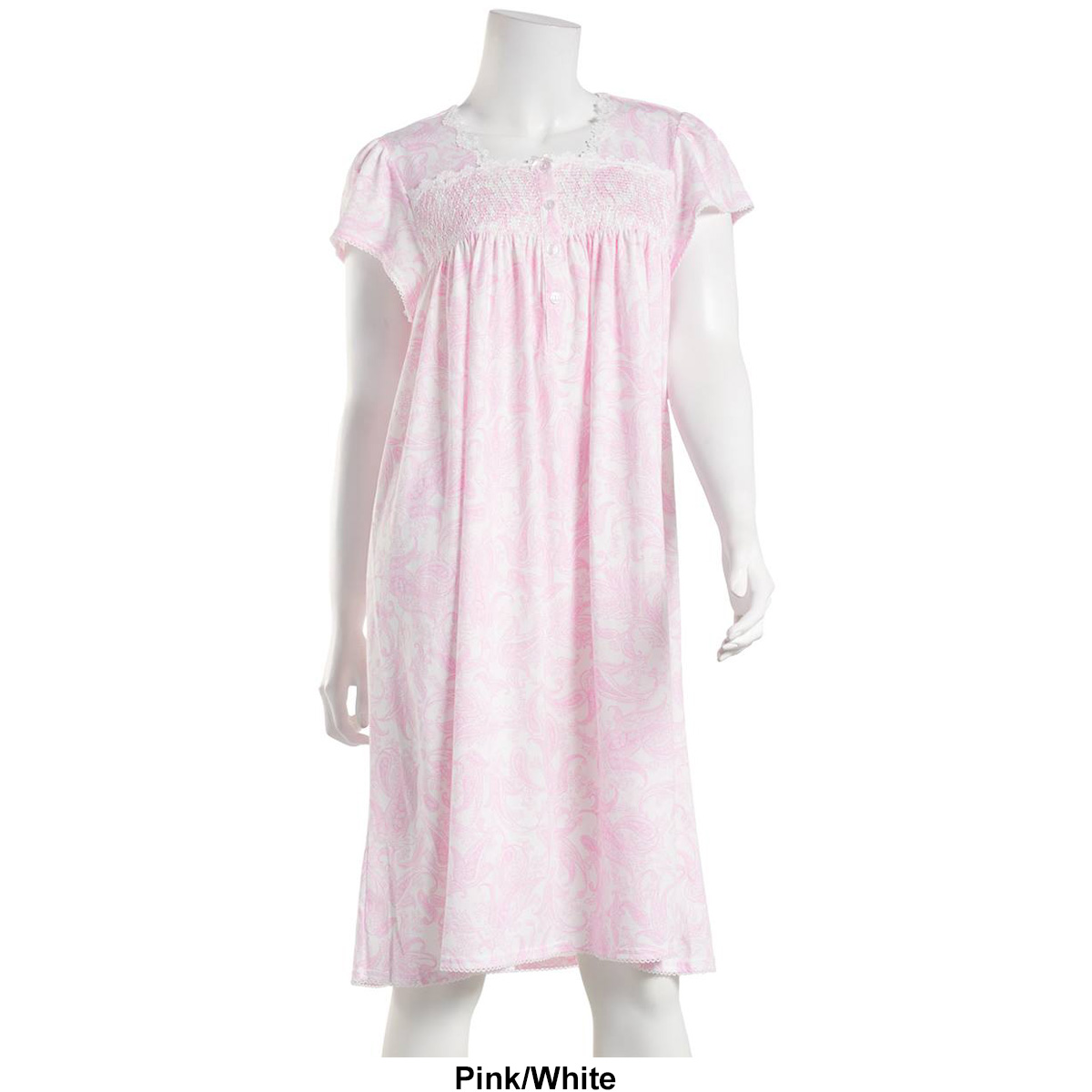 Womens Miss Elaine Short Sleeve Monotone Paisley Nightgown