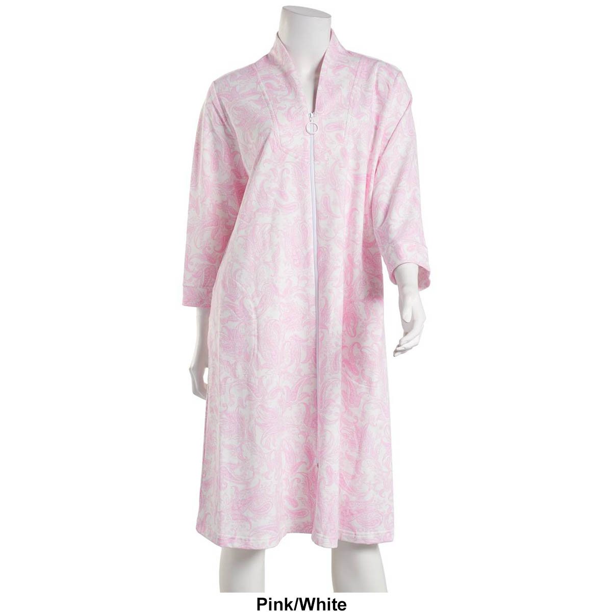 Womens Miss Elaine Long Sleeve Paisley French Terry Zip Robe