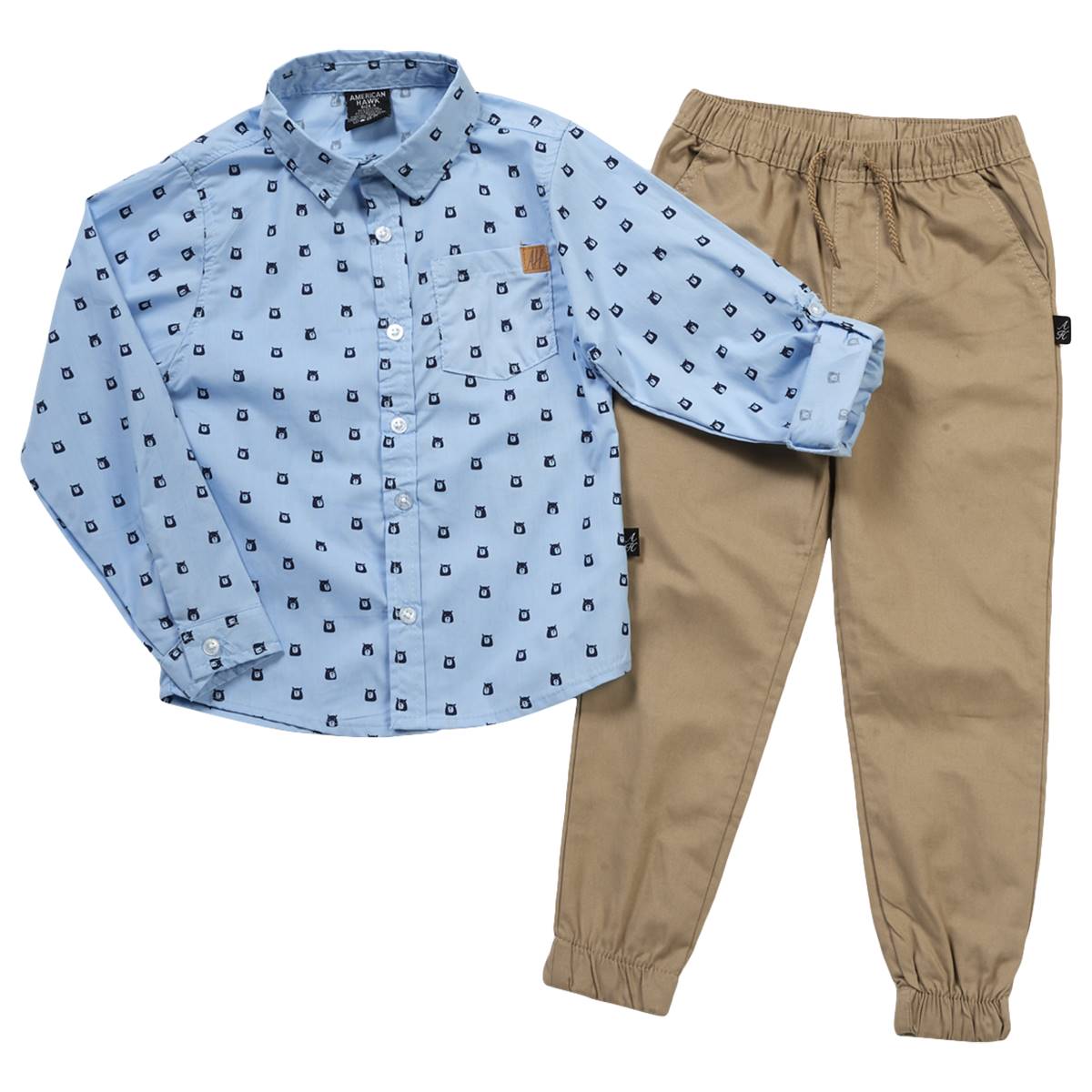 Boys (4-7) American Hawk 2pc. Bear Face Button Down & Pants Set