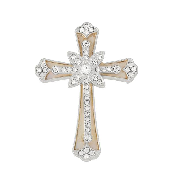 Napier Silver-Tone Pearl & Crystal Cross Pin