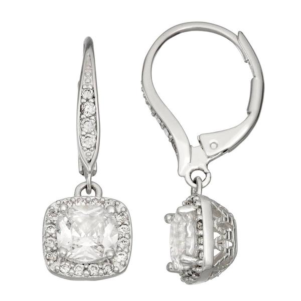 Napier 1.55in. Silver-Tone Crystal Hoop Drop Earrings