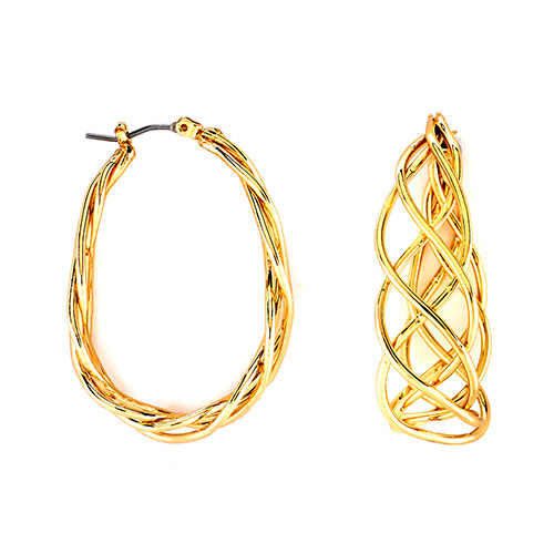 Napier Gold Tone Large Click-Top Braided Hoop Earrings