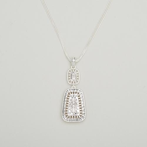 Napier Silver-Tone Etched Double Pendant Necklace