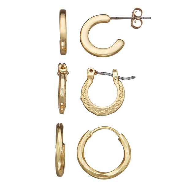 Napier Gold-Tone 3pr Hoop Earrings Set