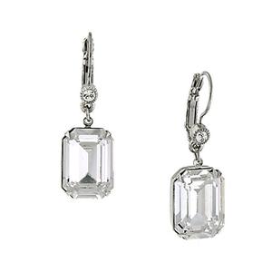 1928 Silver-Tone Square Crystal Drop Earrings