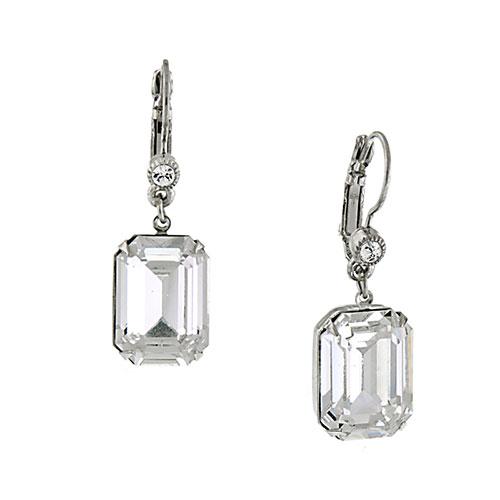 1928 Silver-Tone Square Crystal Drop Earrings