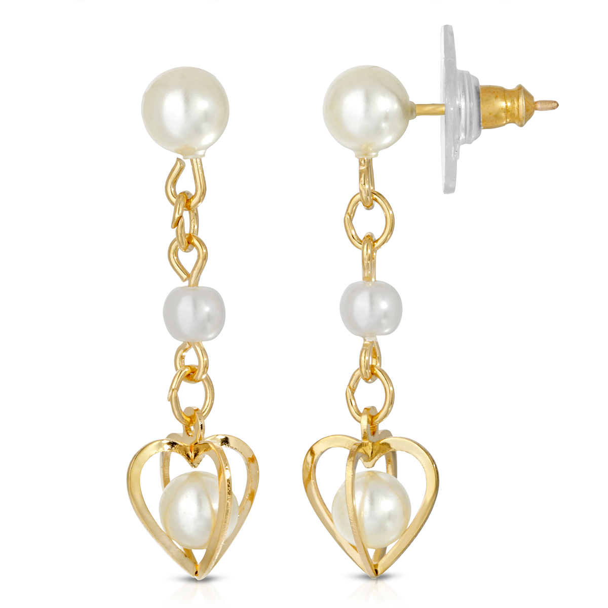 1928 14kt. Gold Dipped Double Pearl Drop Heart Earrings