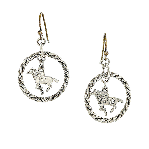 1928 Silver-Tone Suspended Horse Drop Earrings