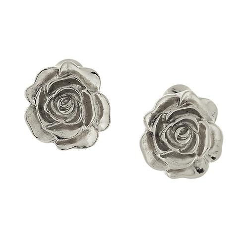 1928 Silver-Tone Flower Button Clip On Earrings