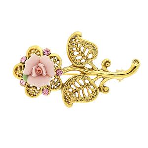 Signature 1928 Porcelain Rose Flower Pin