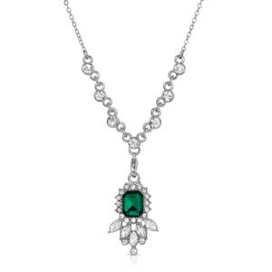 1928 Silver Tone Green & Crystal Y-Necklace