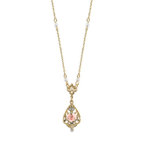 Signature 1928 Porcelain Rose Necklace & Pendant