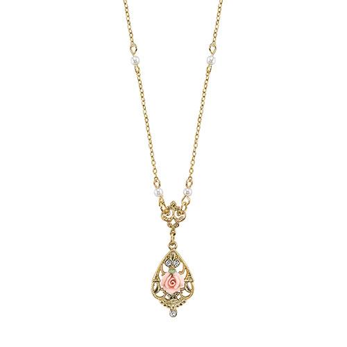 Signature 1928 Porcelain Rose Necklace & Pendant