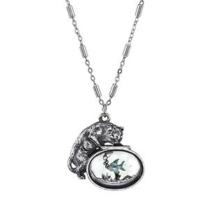 1928 Cat with Blue Enamel Fish in Glass Fishbowl Necklace