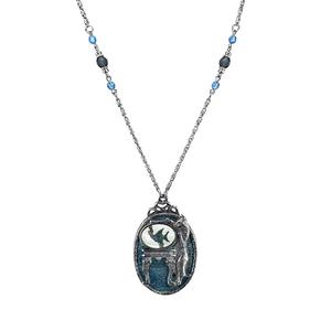 1928 Pewter Cat with Blue Enamel Fishbowl Beaded Necklace