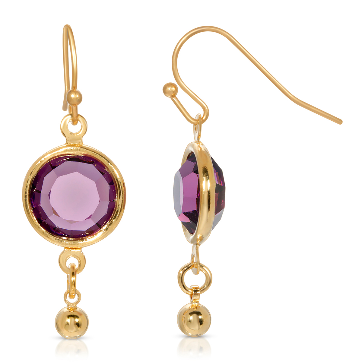 1928 Gold Tone Purple Channel Wire Dangle Earrings