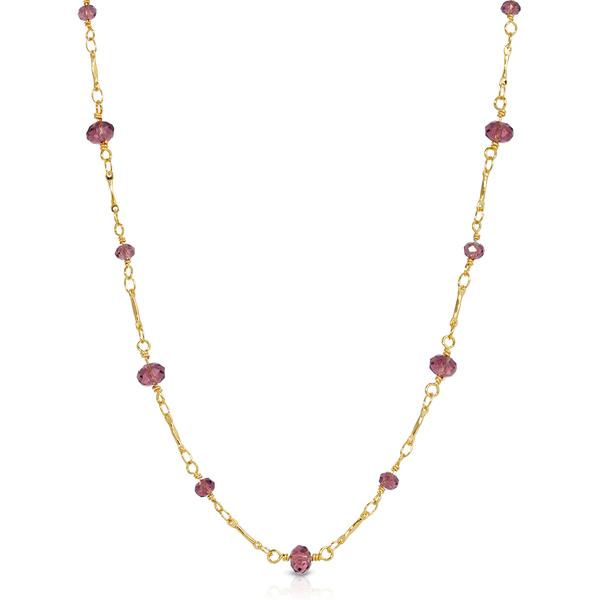 1928 Gold Tone Purple Beaded Chain Necklace