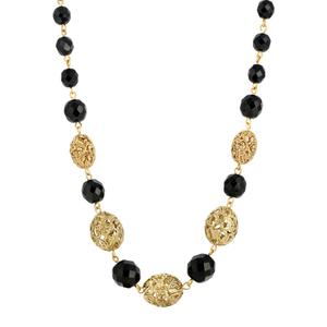 1928 Gold Tone Filigree Bead and Black Beaded Necklace