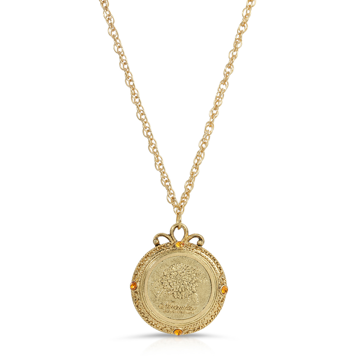 1928 Gold Tone Chrysanthemum Pendant Necklace