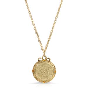 1928 Gold Tone Chrysanthemum Pendant Necklace